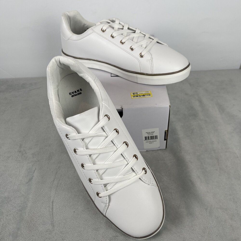 Evans Womens Lace Up Sneaker White Metal Strip Size‎ 11 Clean Girl Preppy Casual - Picture 10 of 10